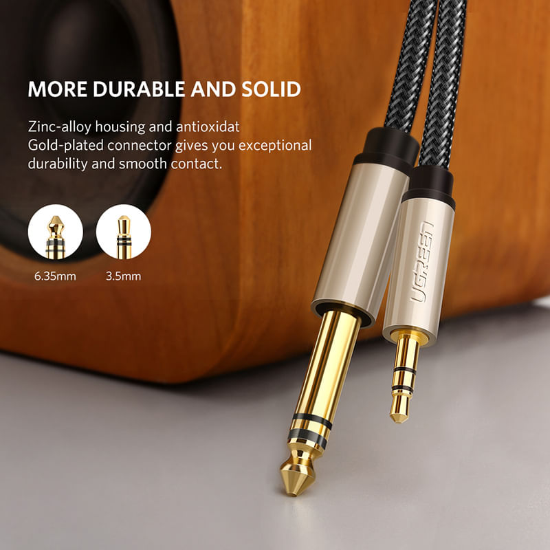 UGREEN CABLE DE AUDIO JACK 3.5MM/JACK 6.3 ESTEREO M/M 5M NEGRO AV127