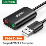 Tarjeta-De-Audio-Externa-Usb-A--2Jack-3.5Mm-M-2H--Audio-Estereo---Mic--15Cm-NegroUGREEN-Us205-Cables-Adaptadores-y-Hub