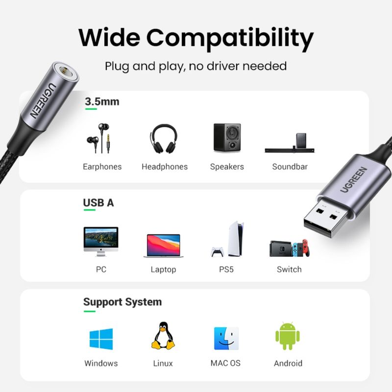Tarjeta-De-Audio-Externa-Usb-A--1-Jack-3.5Mm-4-Polos-M-H--Audio-Estereo---Mic-UGREEN-Cm477-Cables-Adaptadores-y-Hub