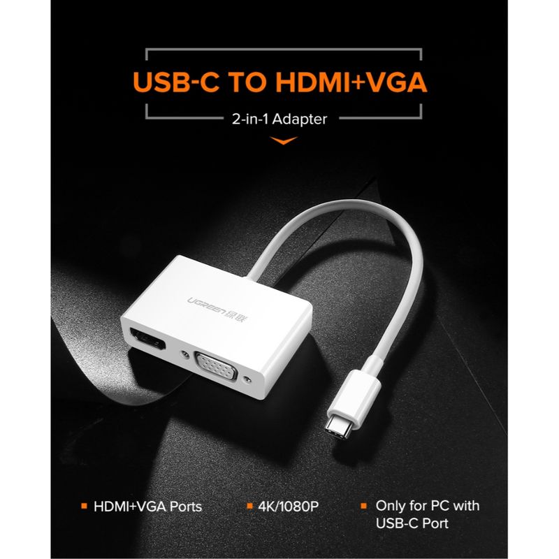 Convertidor-De-Video-Usb-C-M----Hdmi-1.4B-3D-4K-30Hz-H---Vga-H-1920X1200P-60Hz-BlancoUGREEN-Mm123-Cables-Adaptadores-y-Hub