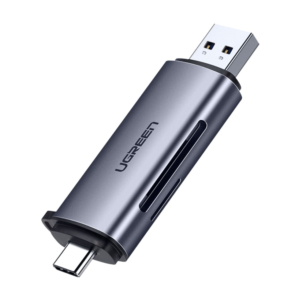 UGREEN LECTOR 2EN1 MULTI-TARJETA MEMORIA DUAL USB-A 3.0/USB-C 3.1 (SD/MICROSD) ALUMINIO SILVER  CM185
