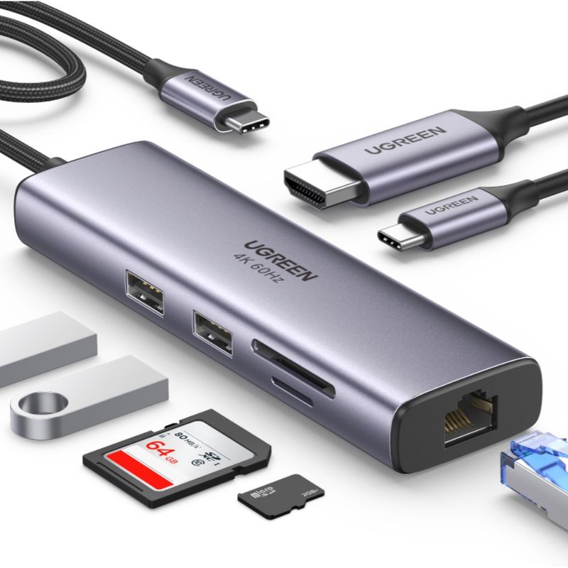 Multipuerto-Usb-C----1Hdmi-4K-60Hz---2Usb-3.0---Sd-Microsd---Rj45-Gigabit---Inusb-C-Pd-UGREEN-Cm512-Cables-Adaptadores-y-Hub