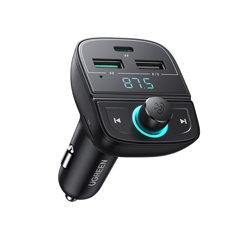 UGREEN TRANSMISOR DE AUDIO FM BLUETOOTH 5.0 AUTOMOVIL 2USB-A/1USB-C 36A+SLOT MICROSD CD229