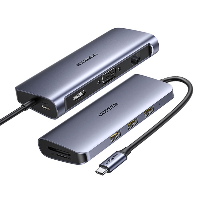 Multipuerto-Usb-C---Hdmi-Vga---3Usb-3.0---1In-Usb-C-Pd---Rj45-Giga---Sd-Microsd-UGREEN-Cm179-Cables-Adaptadores-y-Hub