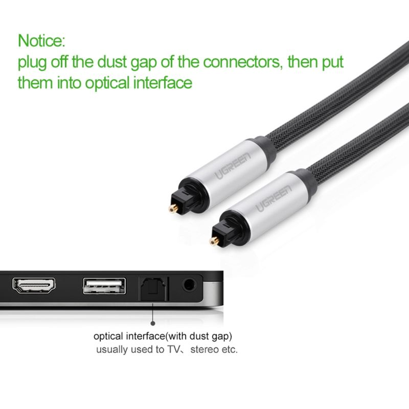 Cable De Audio Optico Toslink 3M M/M BlindadoUGREEN Av108 Cables Adaptadores y Conectores