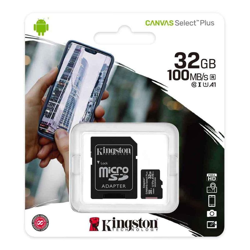 Tarjeta-De-Memoria-Micro-Sd-32Gb-Kingston-Canvas-Select-Plus-Uhs-I-Hc-Clase-10-U1--Adaptador-Sd-Tarjetas-de-Memoria