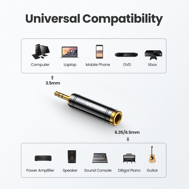 UGREEN-ADAPTADOR-GOLD-ESTEREO-JACK-6.3MM-H-M-PLUG-3.5MM-AV168
