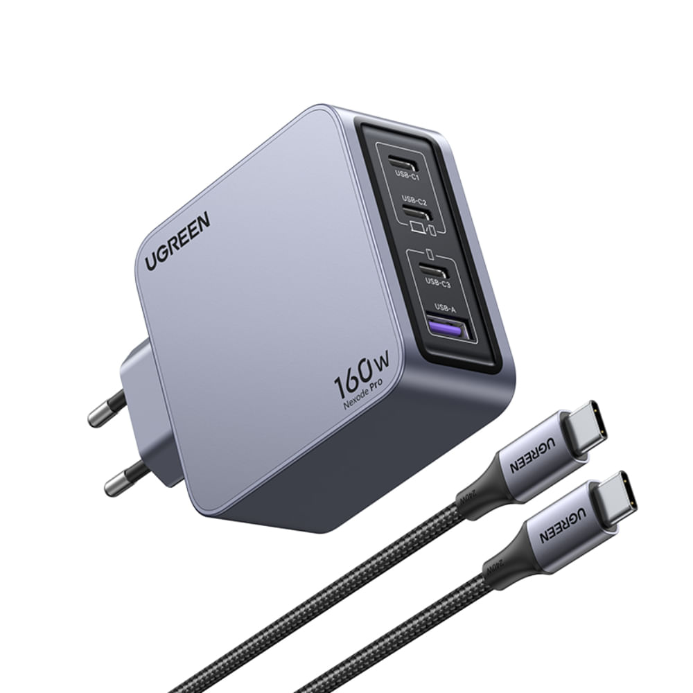 UGREEN CARGADOR GAN TECH FAST SLIM 160W 3 USB-C / 1 USB-A + CABLE USB-C/USB-C 1.5M 240W MAX X763