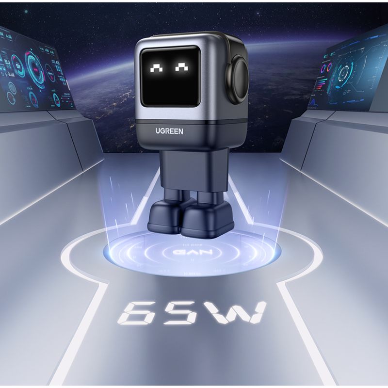 UGREEN-ROBOT-GAN-TECH-CARGADOR-65W-1-USB-A---2-USB-C-GRIS-CD361