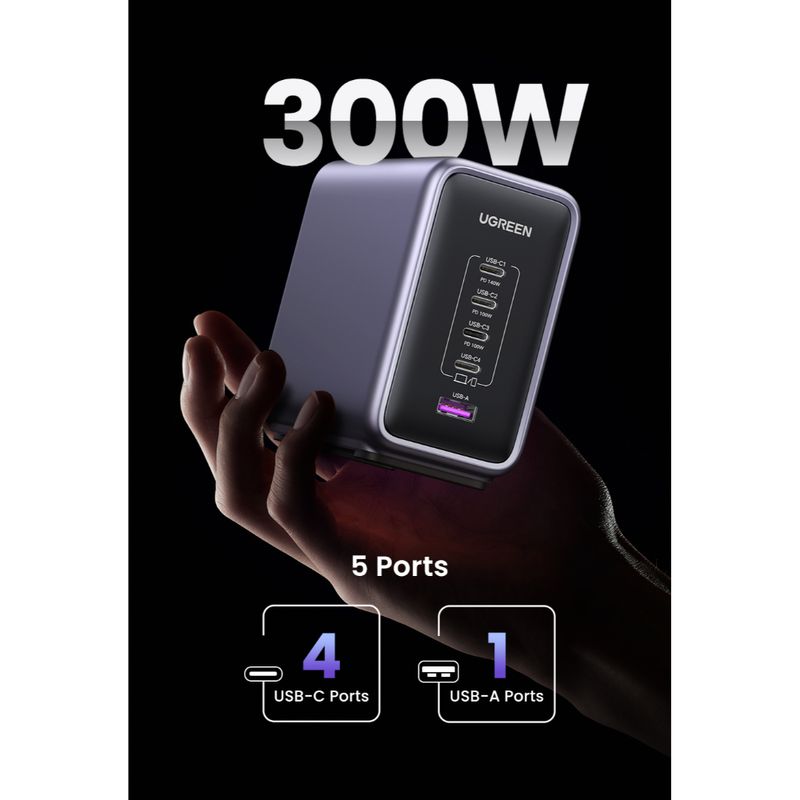 UGREEN-SUPER-CARGADOR-PARA-ESCRITORIO-300W-1-USB-A---4-USB-C-CD333