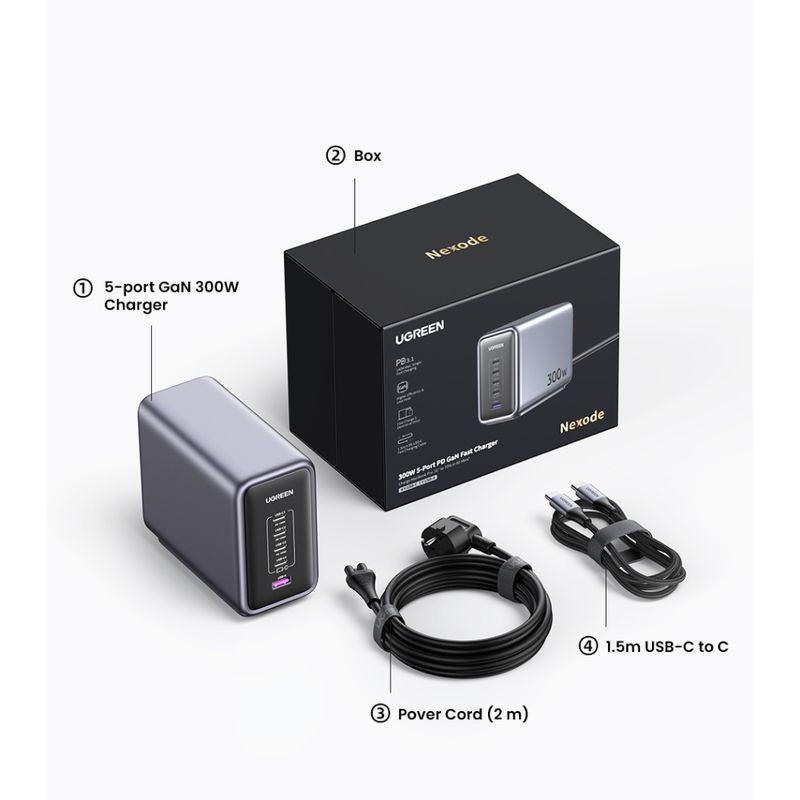 UGREEN-SUPER-CARGADOR-PARA-ESCRITORIO-300W-1-USB-A---4-USB-C-CD333