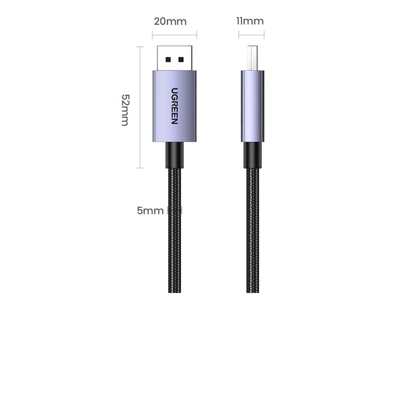 UGREEN-CABLE-DISPLAYPORT-2.1-M-M-3M-16-10-8K-60HZ-4K-120-240HZ-BLINDADO-DP118